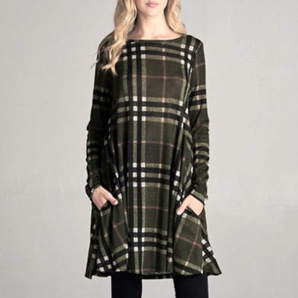 Mirol Women's Plaid Long Sleeve Dress Olive Thanksgiving Autumn Medium